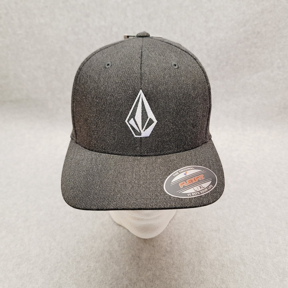 Volcom Flexfit Dri-fit Full Stone Heather Logo‎ Hat Gray/Black Cap Size Large/XL